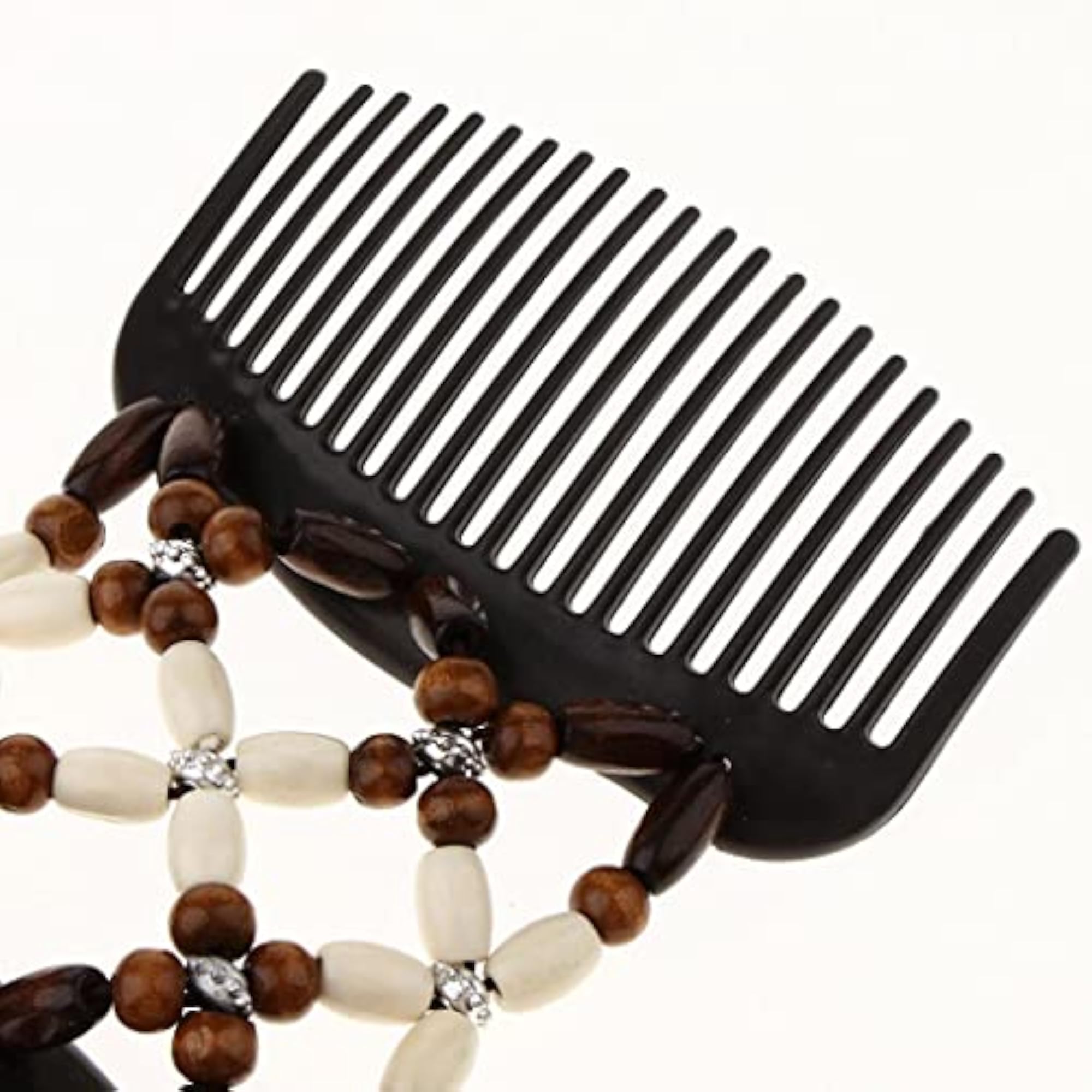 Elastic Double Hair Comb with Wooden Bead
